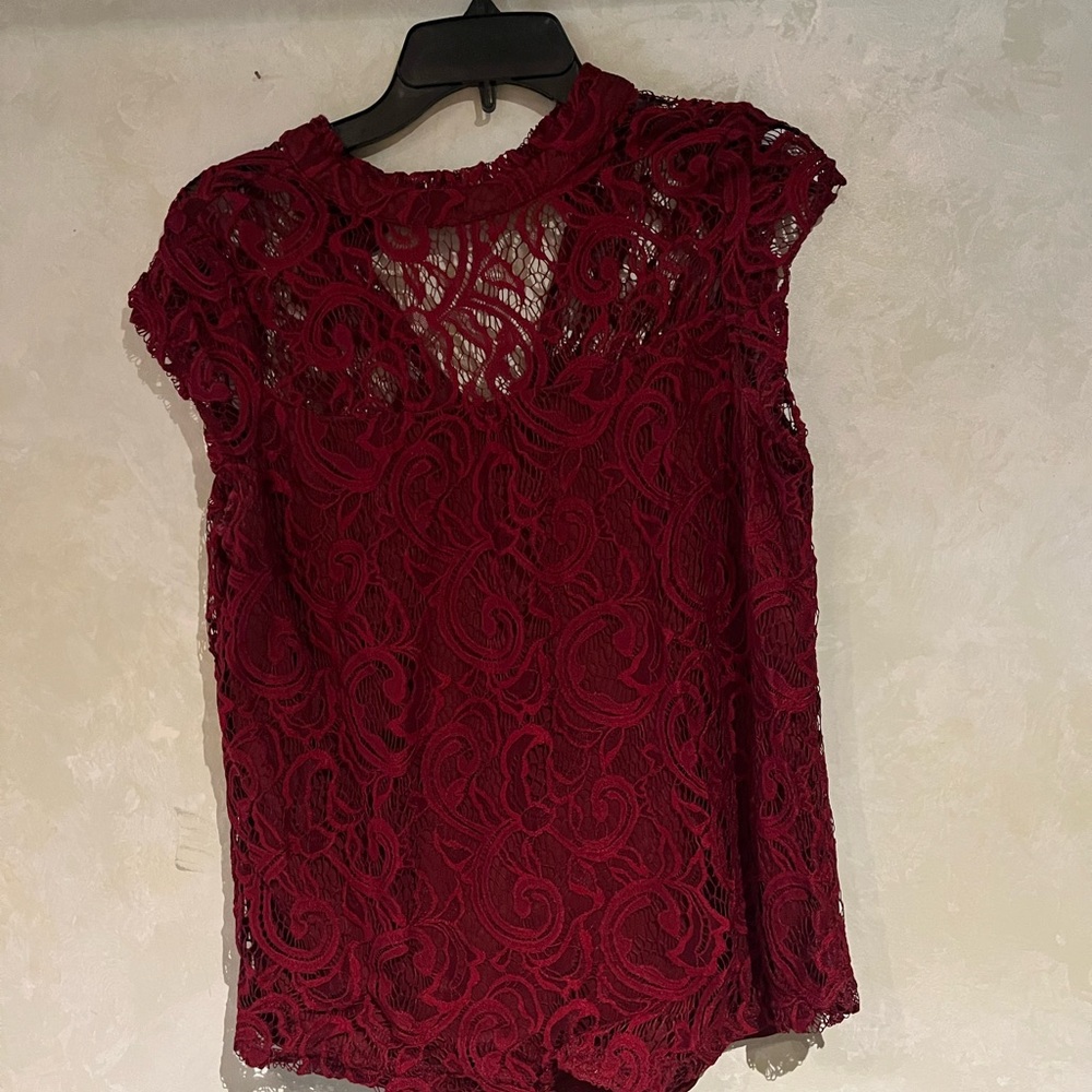 HeartSoul Burgundy Lace Cap-Sleeve Blouse